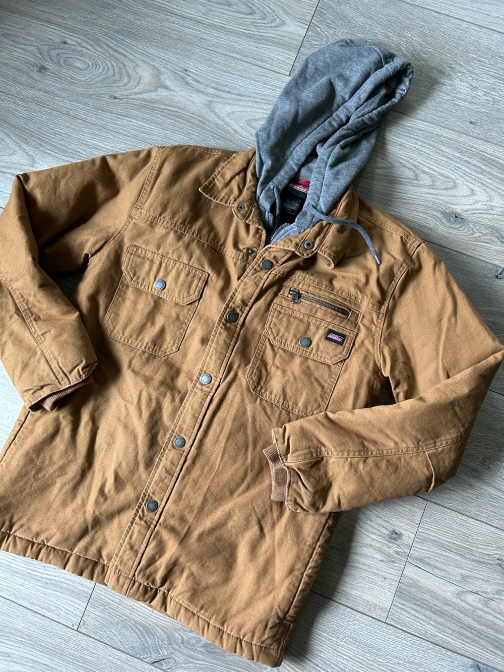 Dickies Tan Denim Work Chore Jacket Hooded  Lined Gorpcore Size Small